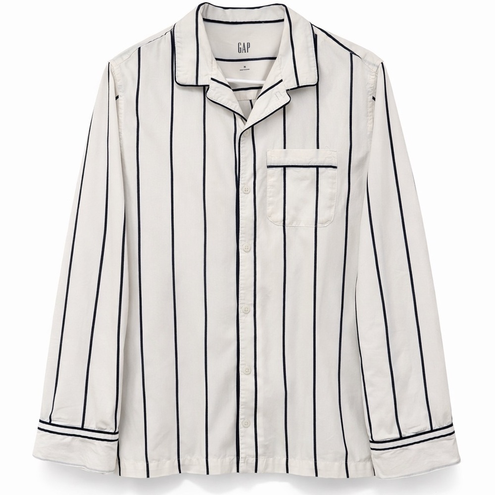 GAP Poplin Pajama Top M White Black Stripe Cotton Button Front Sleep Shirt